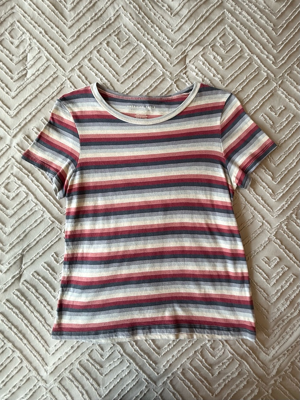 AEO Striped Cropped Crew Short Sleeve Tee | M